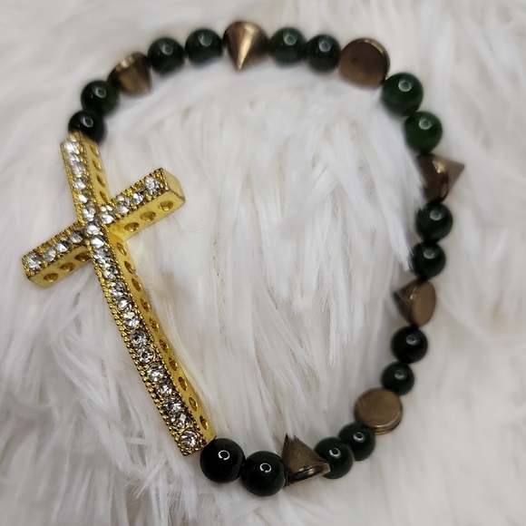 Nephrite Rhinestone Cross Bracelet - Picture 2 of 2